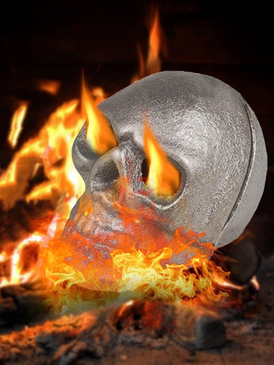 Halloween Fire Pit Metal Skull Fake Skeleton Head Prop Decoration