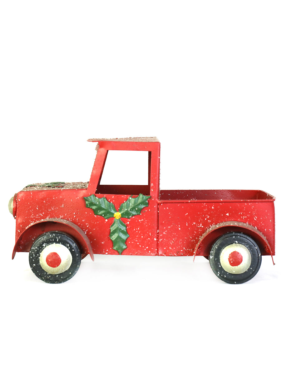 Red Vintage Metal Maple Leaf Pickup Truck Model